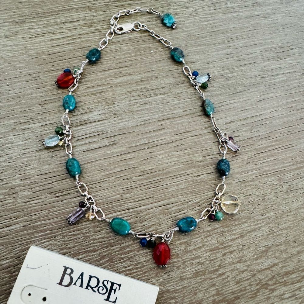 Barse 925 Silver Link Rainbow Stone Beaded Multicolor Boho Necklace